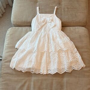 Blueberi Boulevard White Eyelet Tiered Dress with Bow